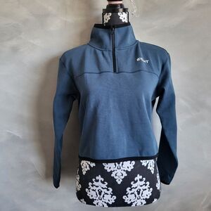 Echt Stormy Blue Crop Quarter Zip Side Zip Pima Cotton Activewear Jacket Size M